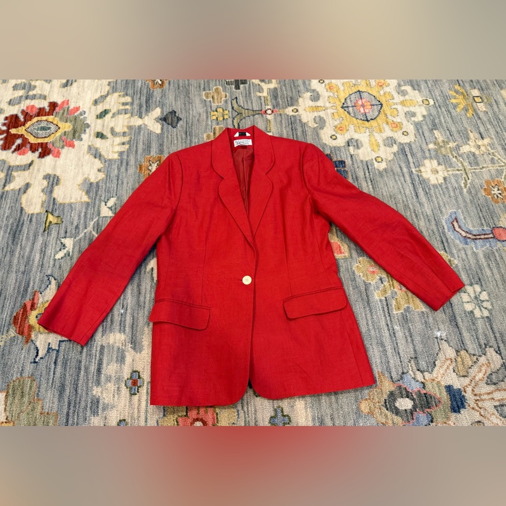 Vintage Red Linen Classic Blassport Bill Blass Linen blazer jacket sz 10P chic